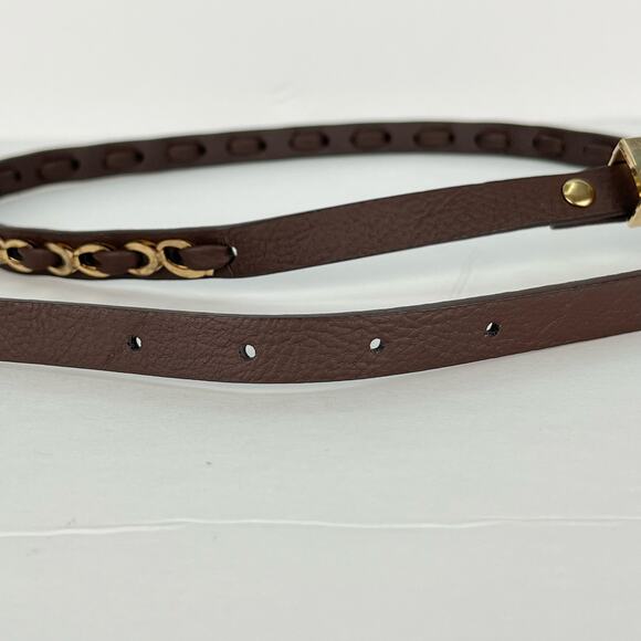 Wet Seal Skinny Brown Faux Leather Belt Gold Chain Detailing Size Small NEW - Picture 5 of 8